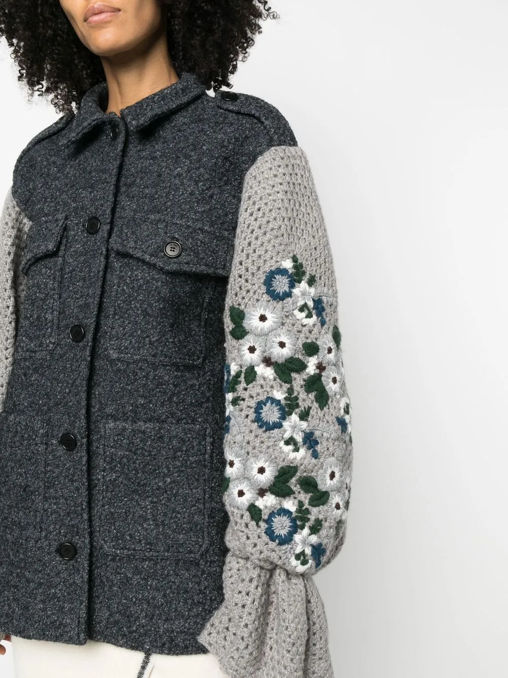 TU LIZE' Embroidered crochetsleeve Jacket Farfetch