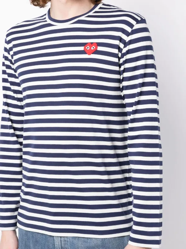 Comme Des Garcons logo patch stripe print T shirt Blue FARFETCH AZ