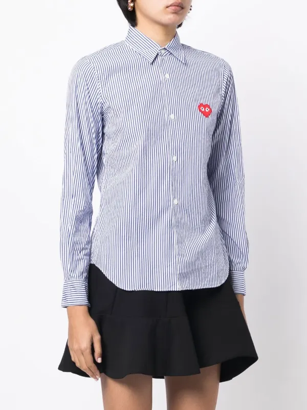 Comme Des Garçons logo-patch Striped Shirt | Blue | FARFETCH
