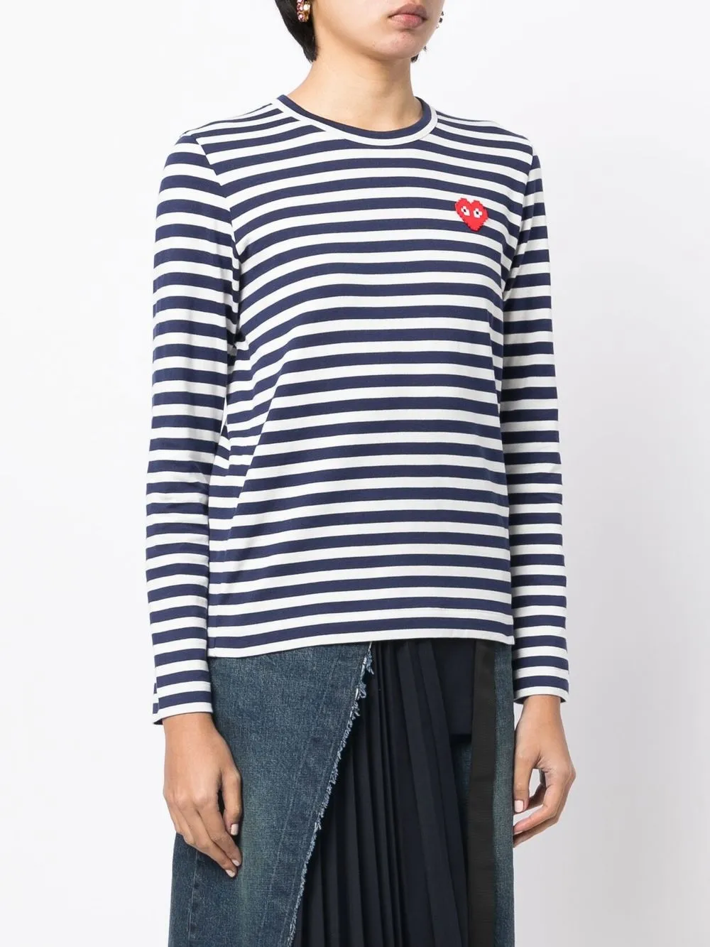 Comme Des Garçons stripe-pattern logo-patch T-shirt | Blue | FARFETCH