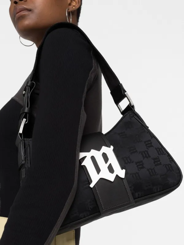 MISBHV monogram print jacquard shoulder bag women Leather Nylon One Size Black