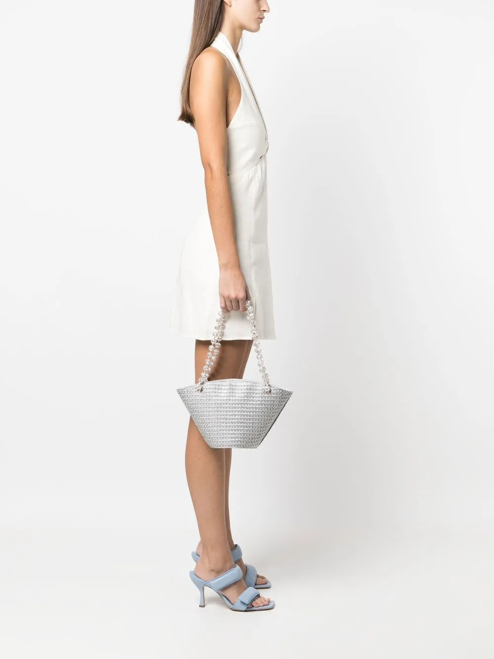 

Vanina basket-weave pearl-strap tote bag - Grey