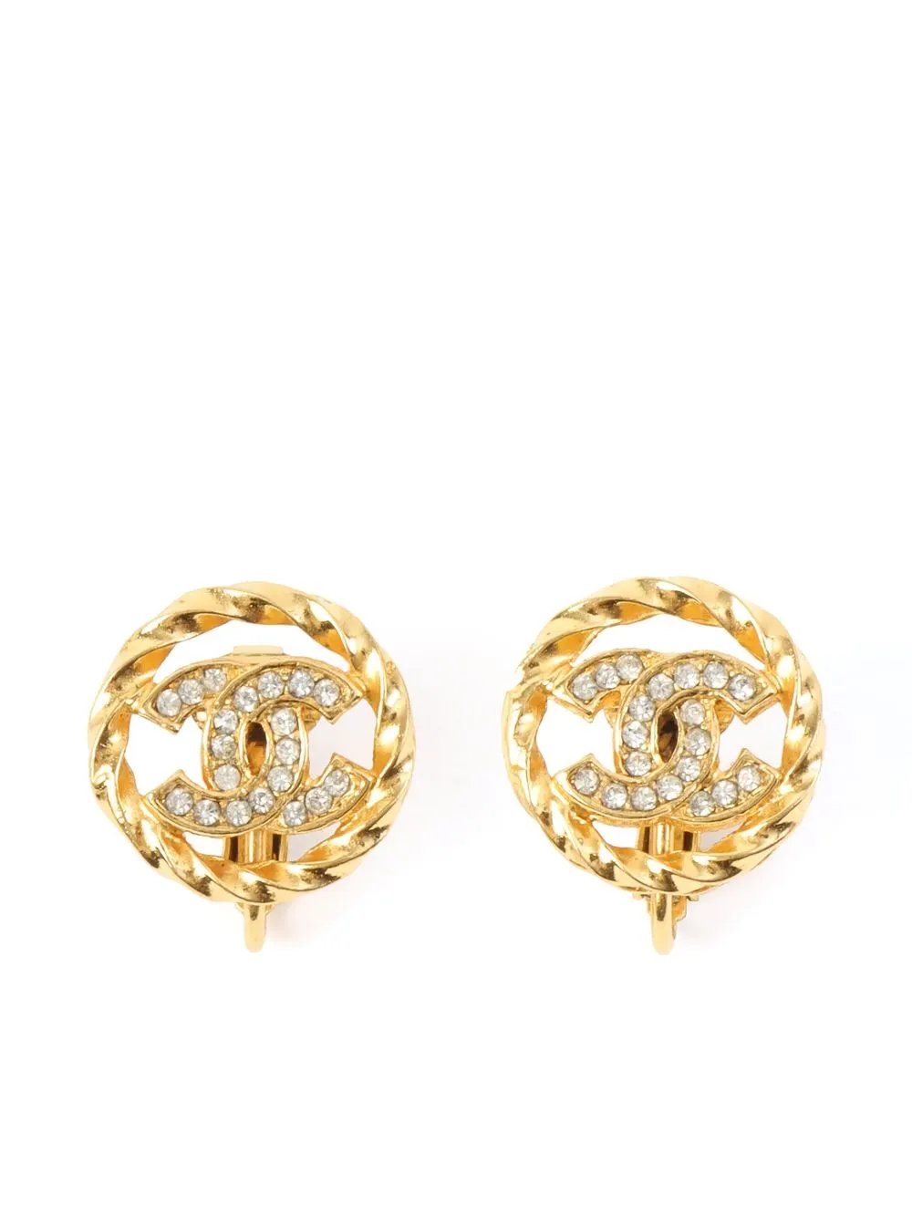 

Chanel Pre-Owned aretes de clip con detalles de strass y logo CC - Dorado