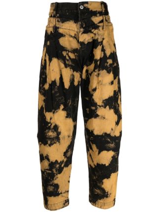 Feng Chen Wang tie-dye double-waist Tapered Trousers | Black | FARFETCH