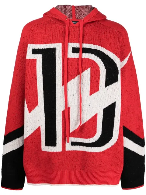 We11done wool-blend logo-print hoodie