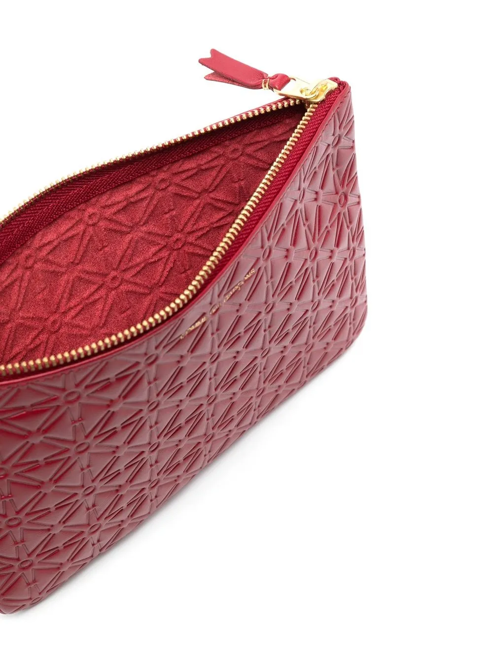 Comme Des Garçons Geometric-embossed Leather Wallet In Red