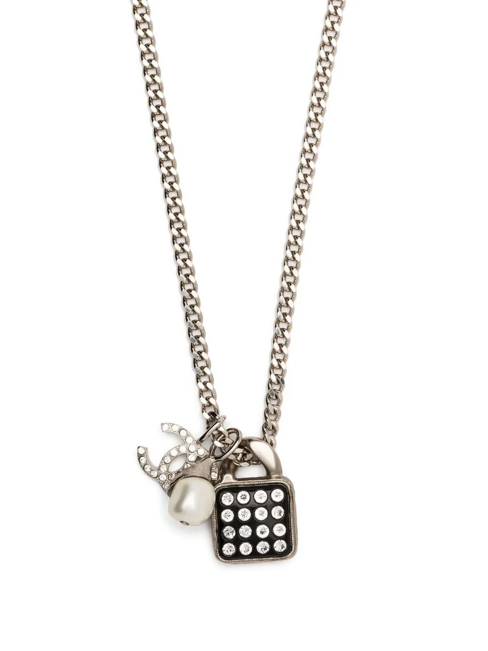 

CHANEL Pre-Owned 2000s CC rhinestone-embellished charm necklace - Silver