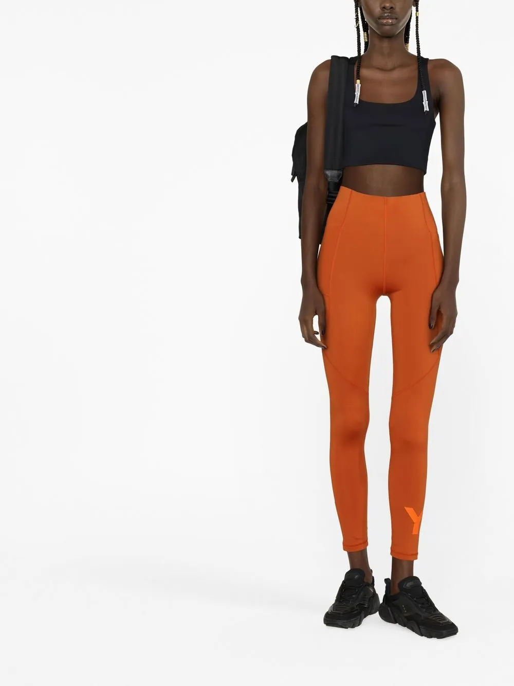 

Y-3 logo-print panelled leggings - Orange