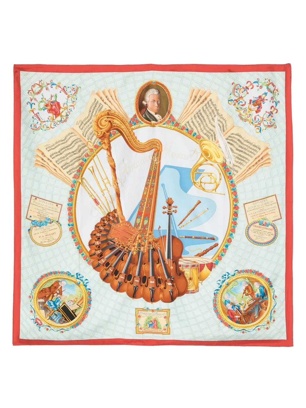 

Hermès 1991 pre-owned Hommage à Mozart silk scarf - Blue