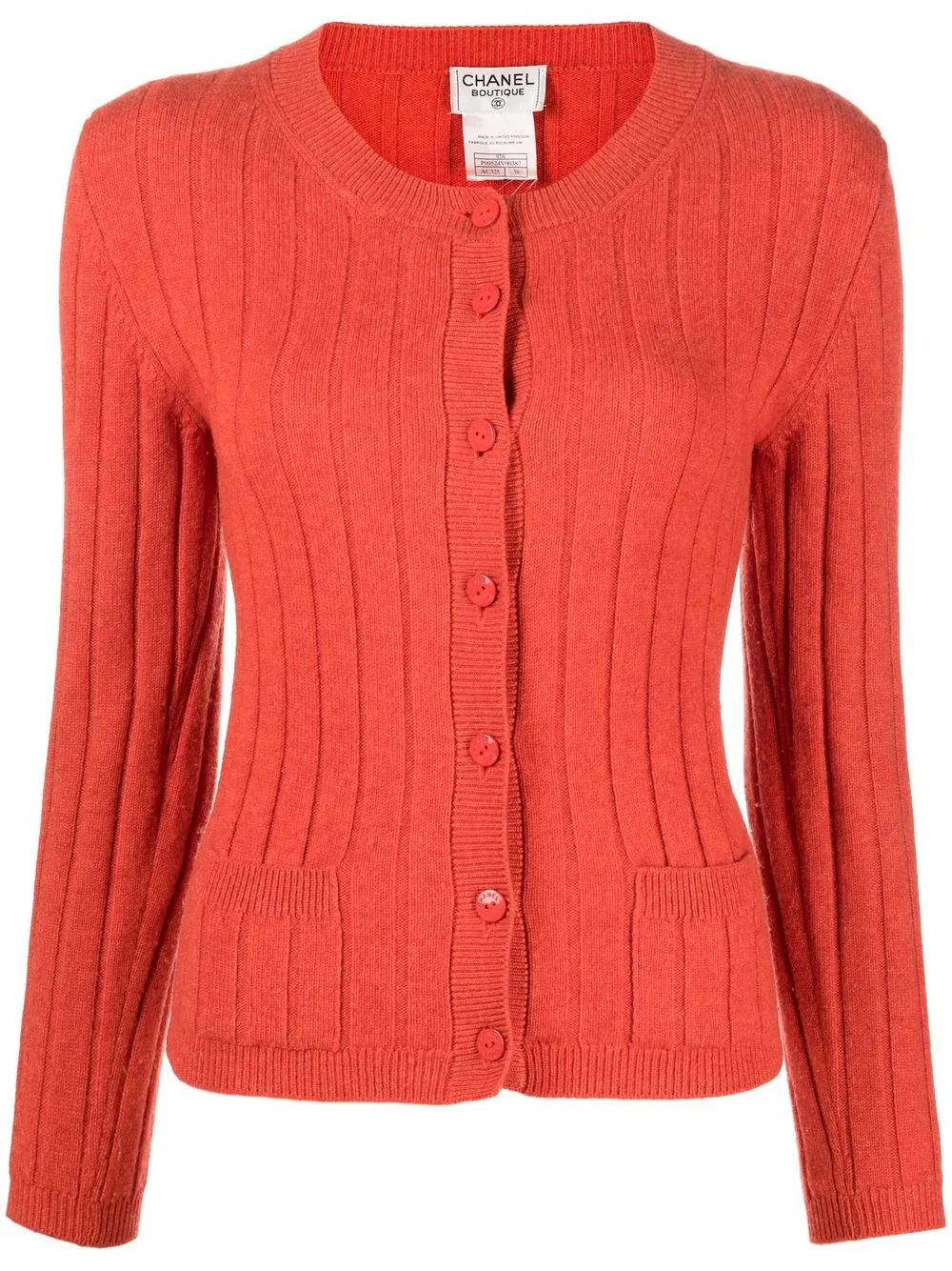 

Chanel Pre-Owned cárdigan de cachemira tejido de canalé 1997 - Naranja