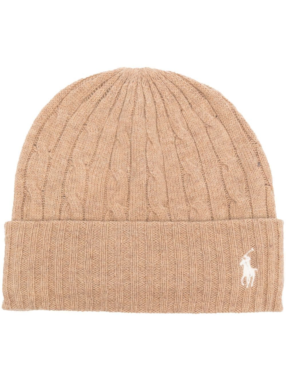 Polo Ralph Lauren Embroidered-logo Cable-knit Beanie In Nude