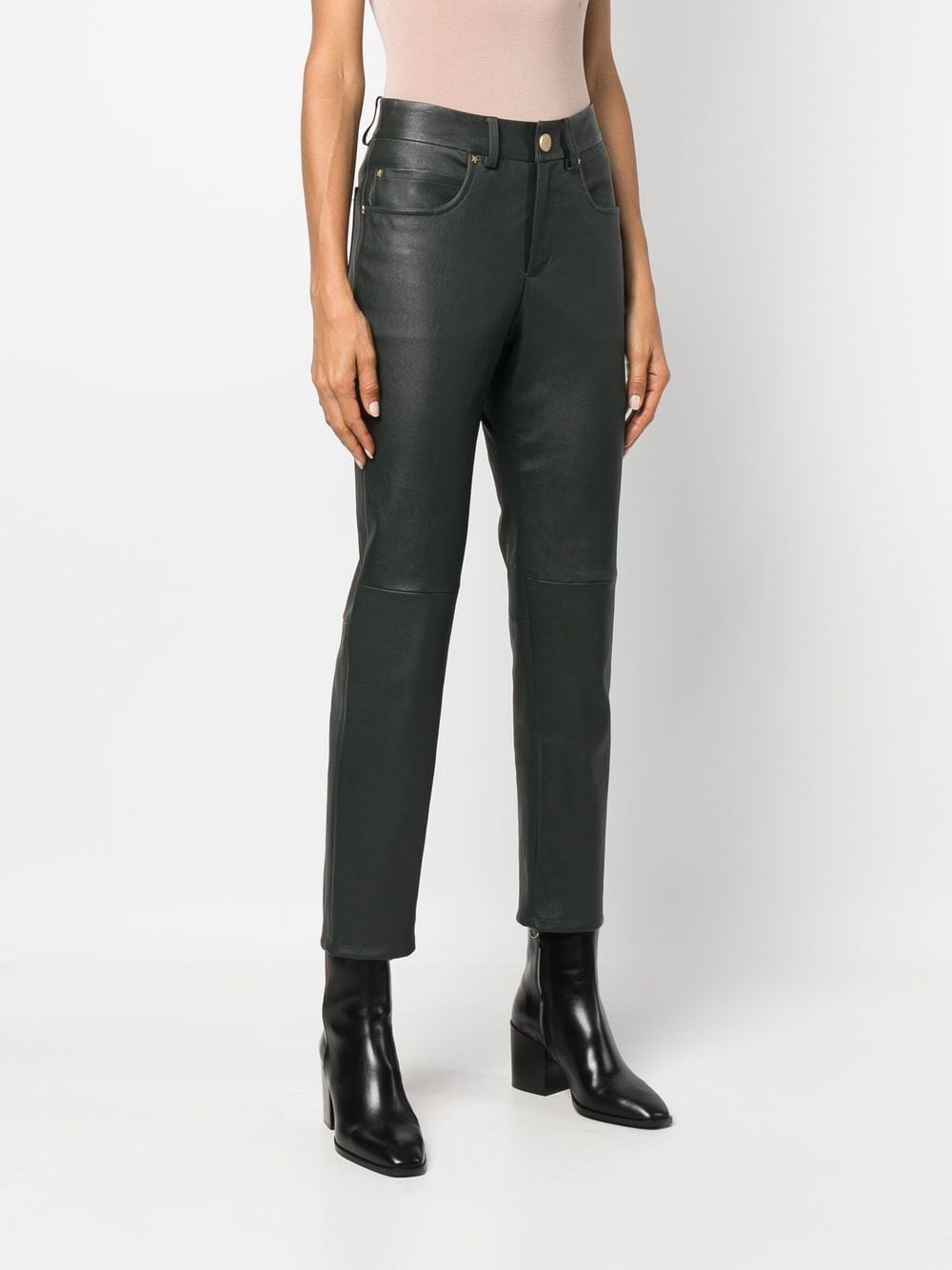 Shop Lorena Antoniazzi Slim-cut Leather Trousers In Grün