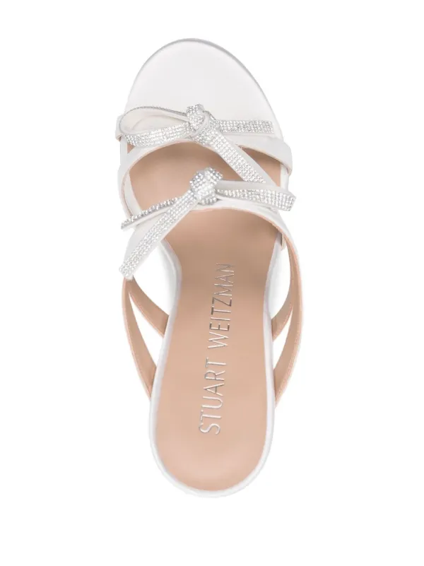 Stuart Weitzman bow detail slip on 100mm Sandals White FARFETCH UK