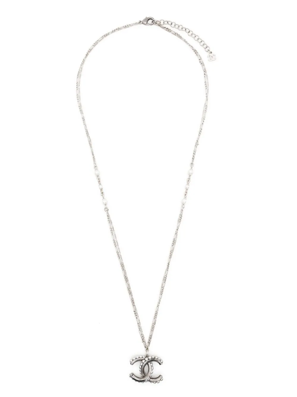  Chanel Pre Owned 2000s Cc Pearl Embellished Charm Necklace   Silber 