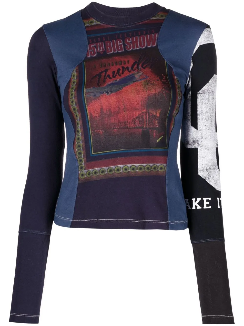 

Marine Serre playera manga larga con diseño patchwork - Azul