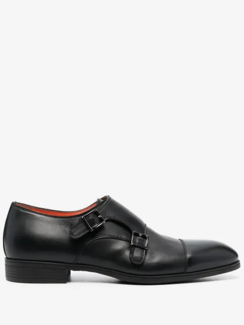 Santoni double-buckle leather monk shoes