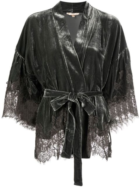 Gold Hawk lace-detail velvet belted jacket