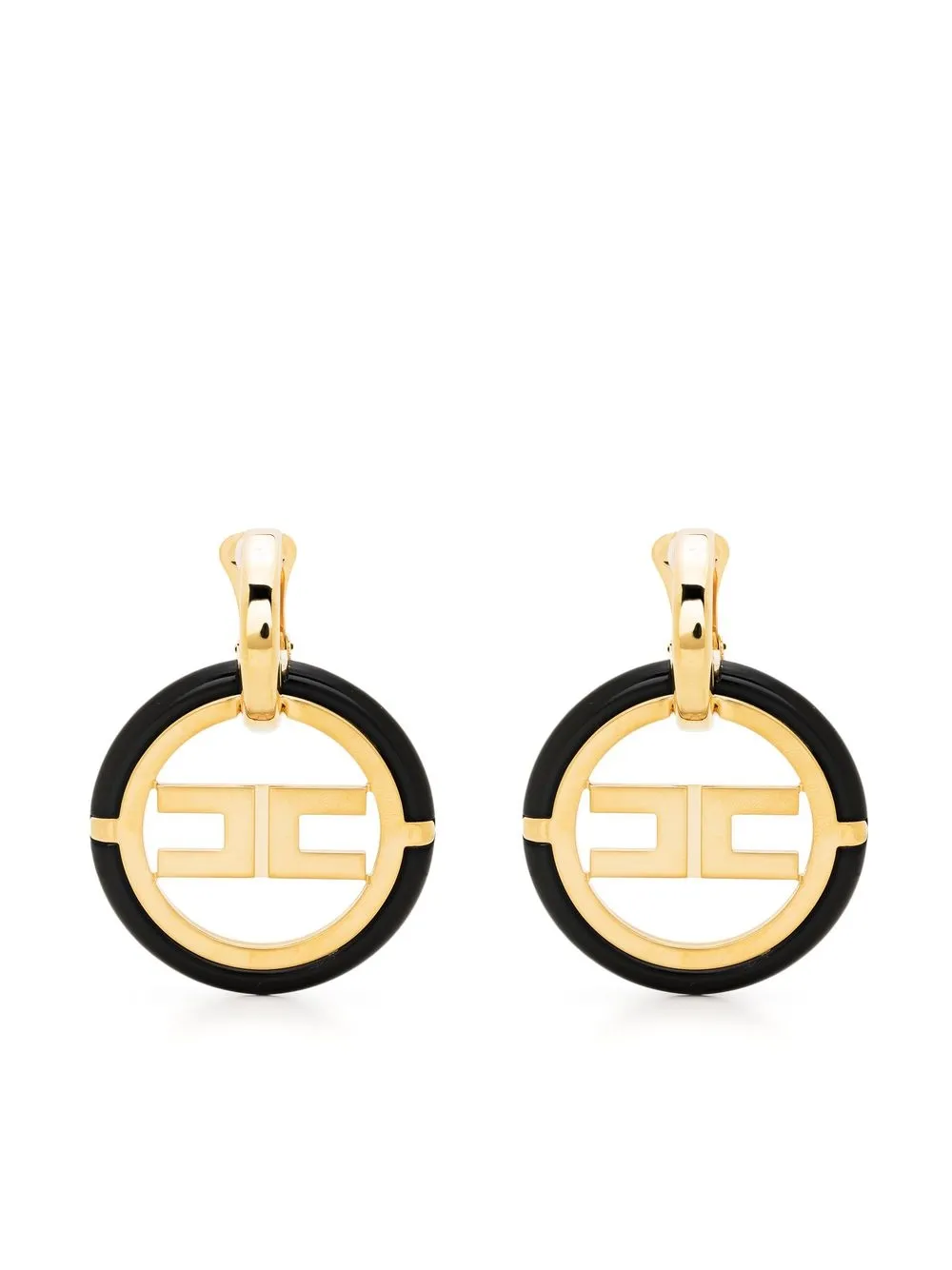 

Elisabetta Franchi aretes de clip con logo - Negro