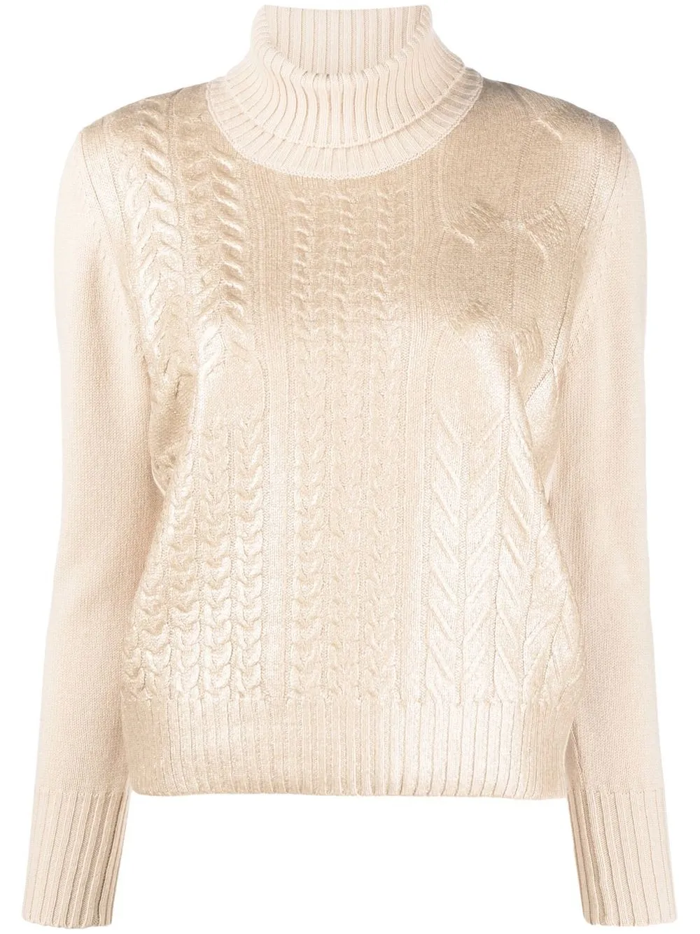 

D.Exterior cable-knit roll neck jumper - Neutrals