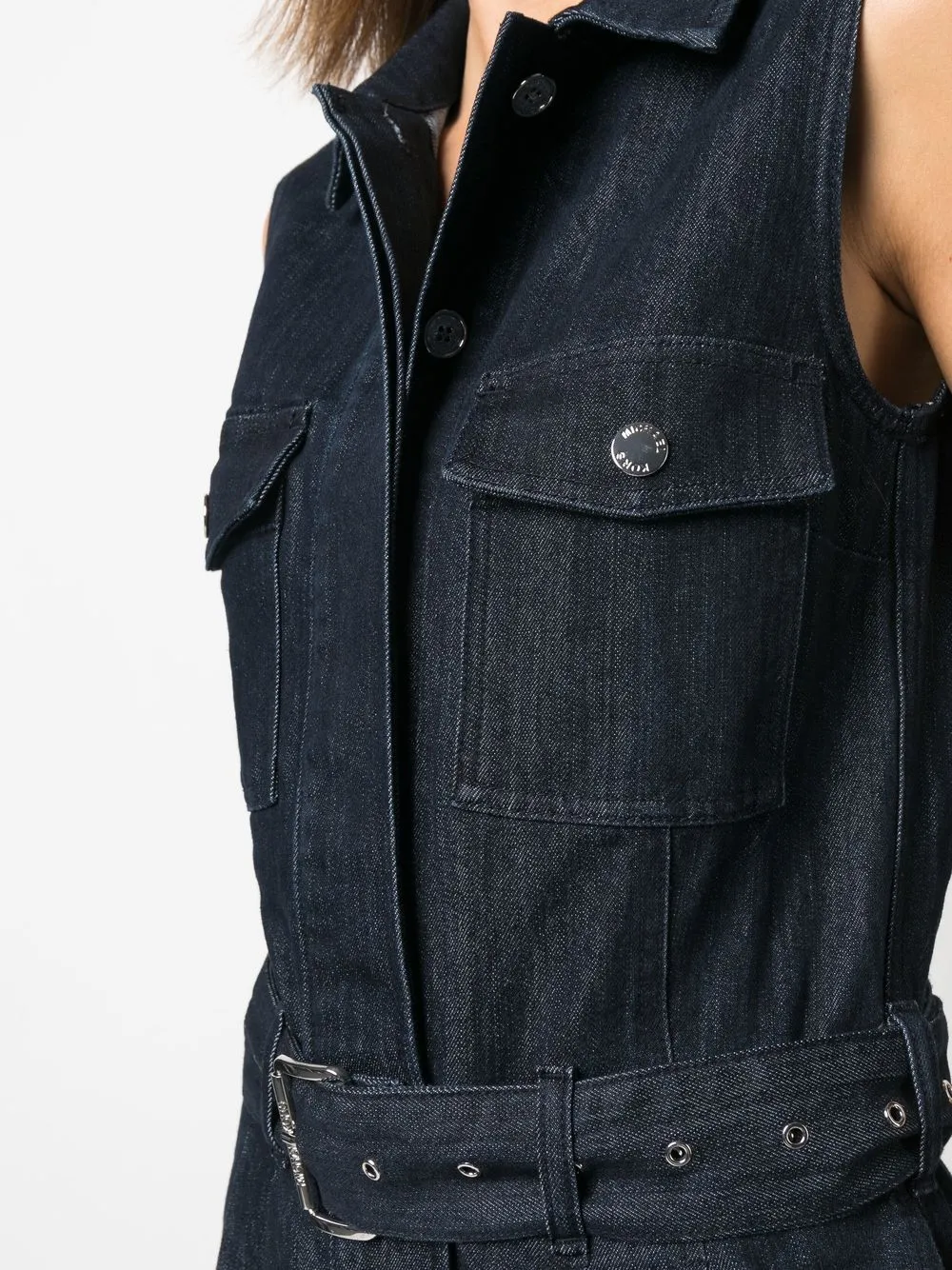 Michael Michael Kors Belted Sleeveless Denim Jumpsuit Farfetch