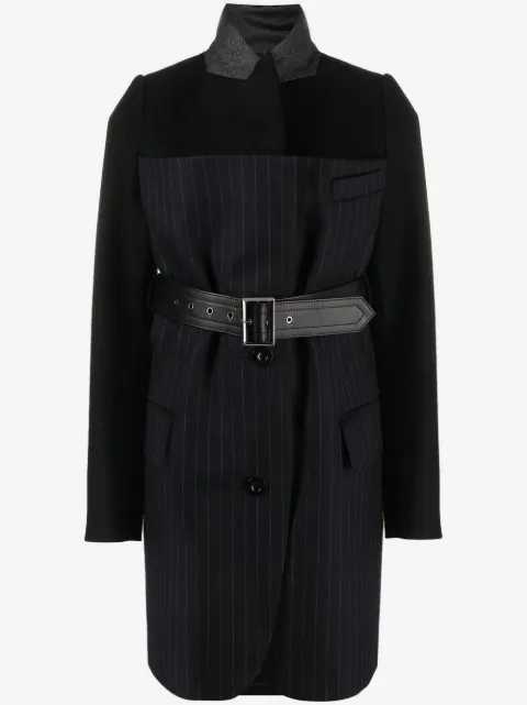 sacai belted pinstriped wool blazer