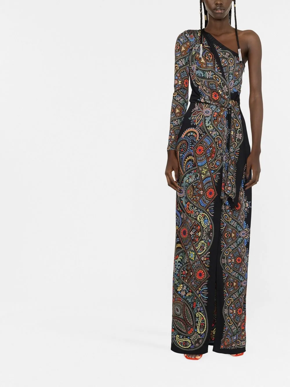Etro One-shoulder Jersey Dress With Micro Flowers In Black | ModeSens
