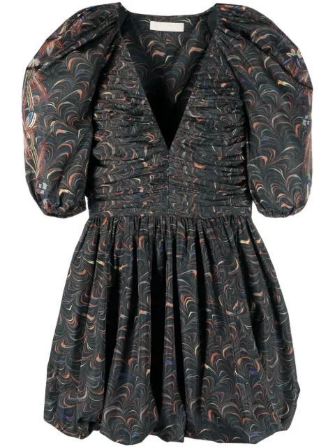 Ulla Johnson marbled puff-sleeve ruched dress