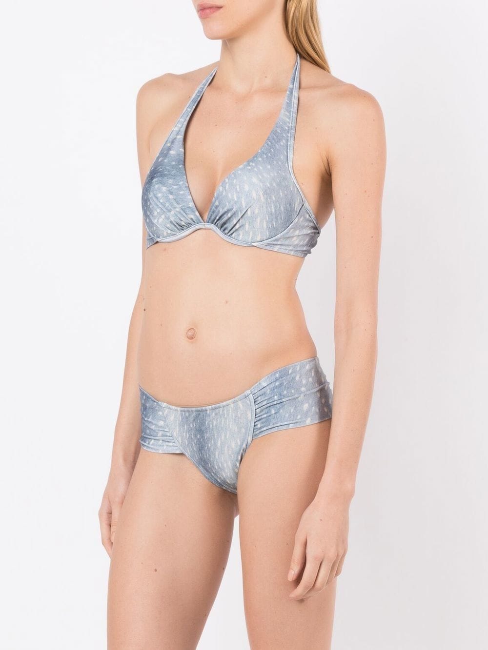 Shop Adriana Degreas Stone-print Half-cut Halterneck Bikini In Blue