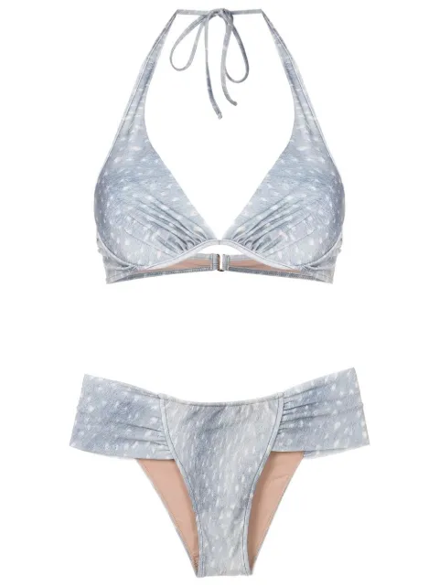 Adriana Degreas Stone-print half-cut halterneck bikini