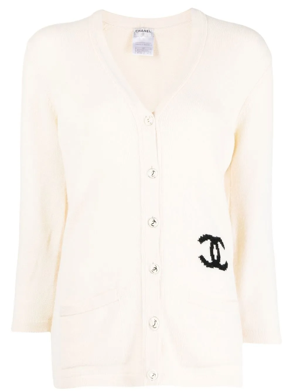 

CHANEL Pre-Owned 2005 CC-logo V-neck cashmere cardigan - Neutrals