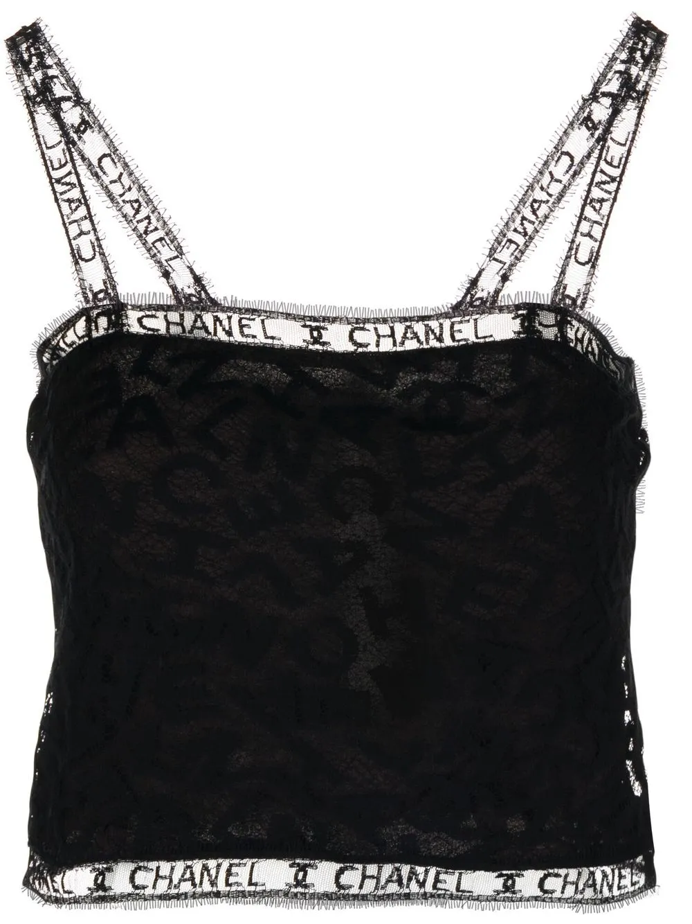 

Chanel Pre-Owned 1998 logo-lettering lace crop top - Black