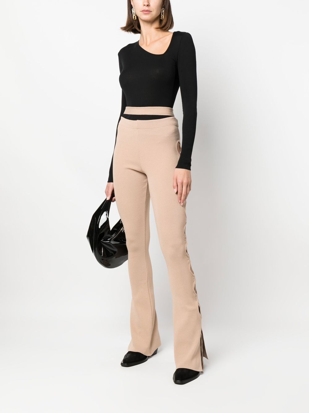 Shop Andreädamo Cut-out Flared Trousers In Nude