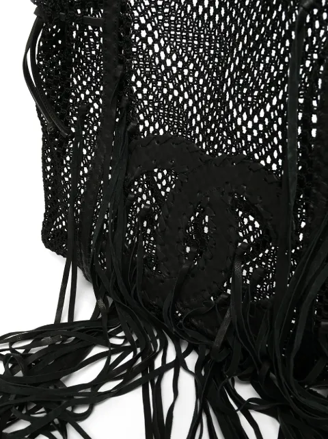 CHANEL Pre-Owned 2011 Resort large logo fringed tote ChanelTimelessFringeLargeMeshBlackLeatherTote - 3