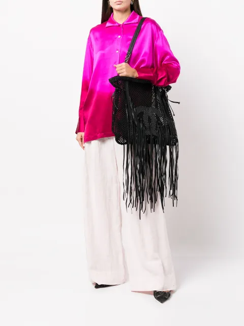 CHANEL Pre-Owned 2011 Resort large logo fringed tote ChanelTimelessFringeLargeMeshBlackLeatherTote - 1