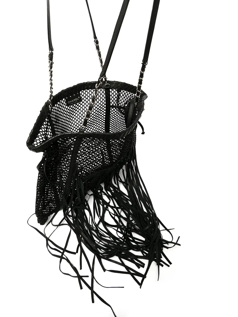 Pre-owned Chanel 2011 Resort Large Logo Fringed Tote In Black