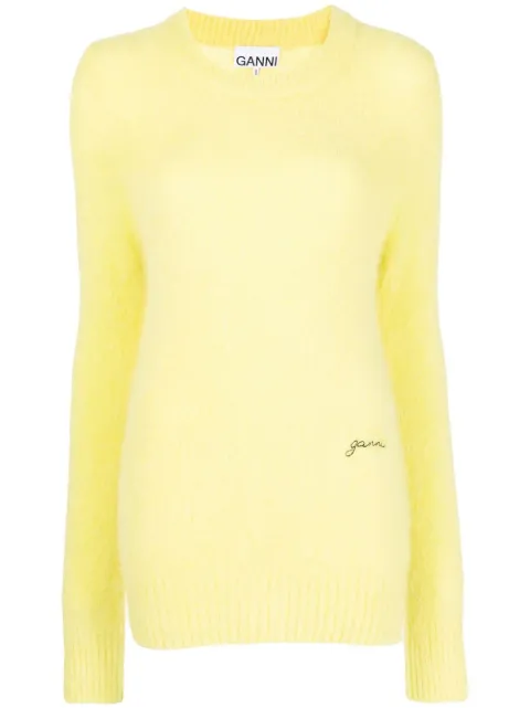 GANNI logo-embroidered crew-neck jumper