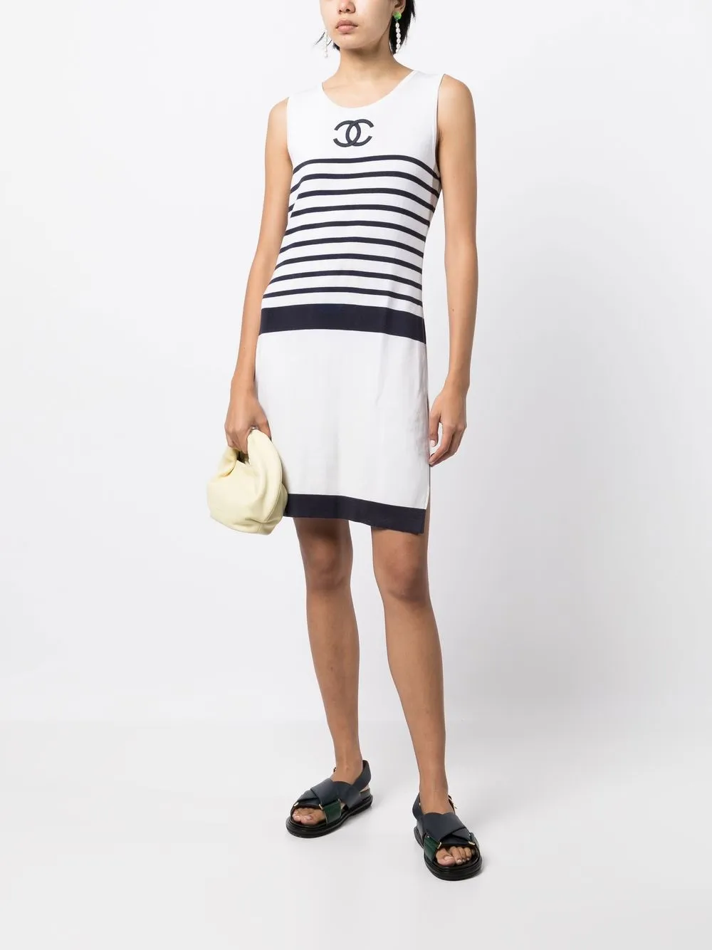 CHANEL Pre-Owned 1990-2000's gestreepte jurk met CC logo - Wit