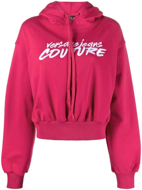 Versace Jeans Couture logo-embroidered cropped hoodie