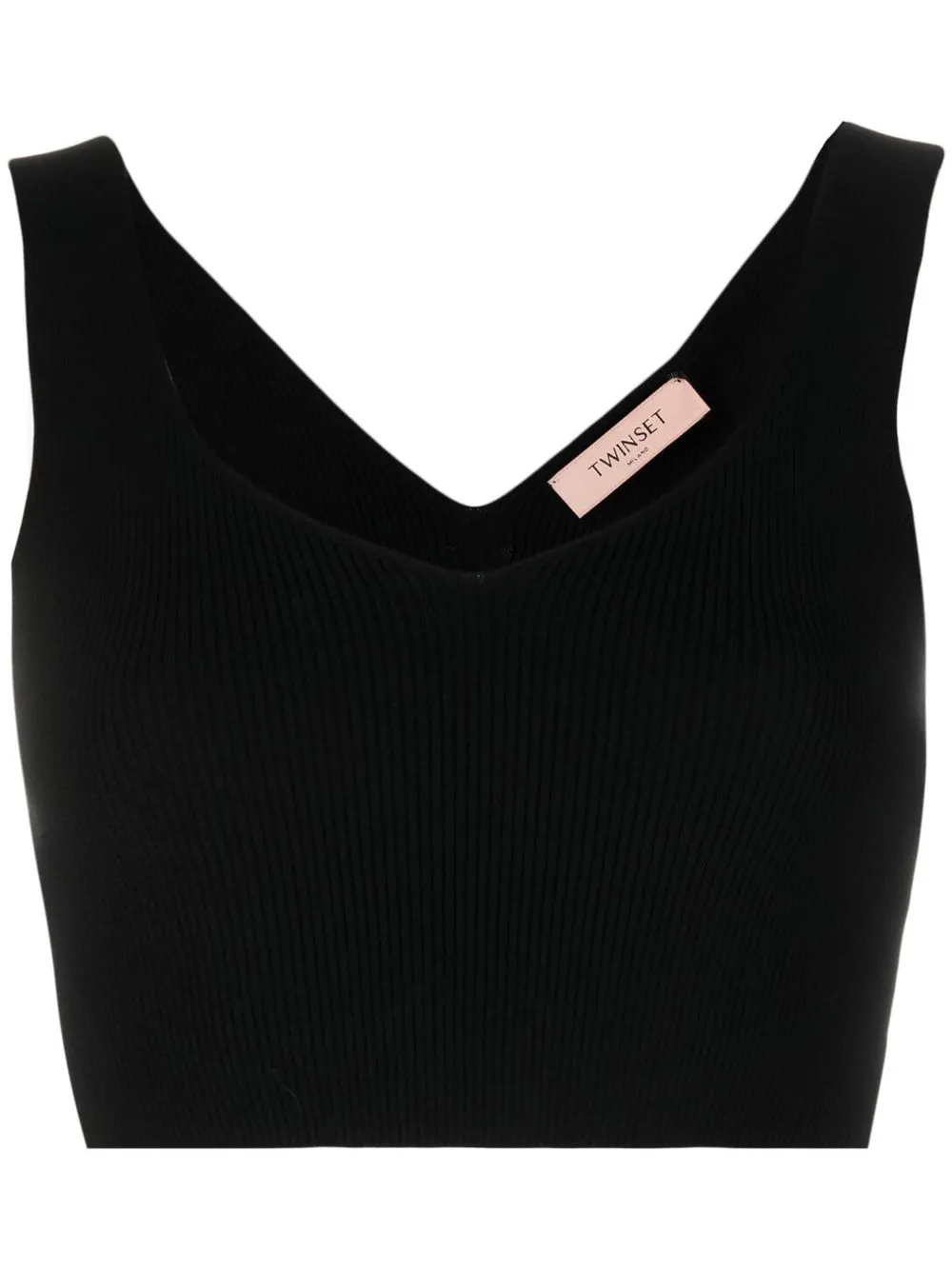 

TWINSET top corto con cuello en V - Negro