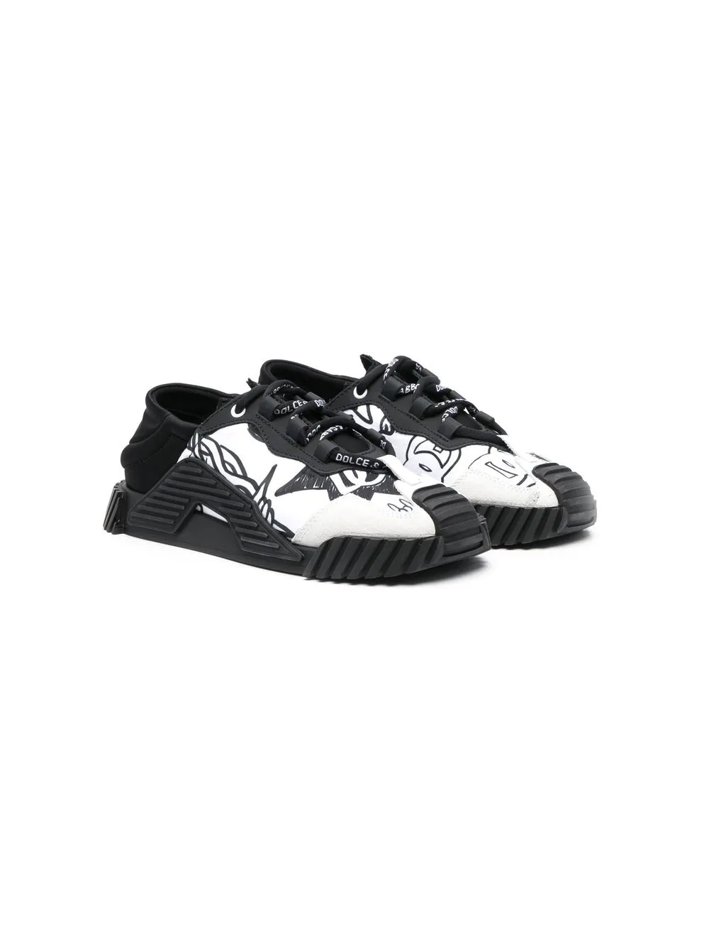 

Dolce & Gabbana Kids tenis con agujetas y estampado de cuaderno - Negro