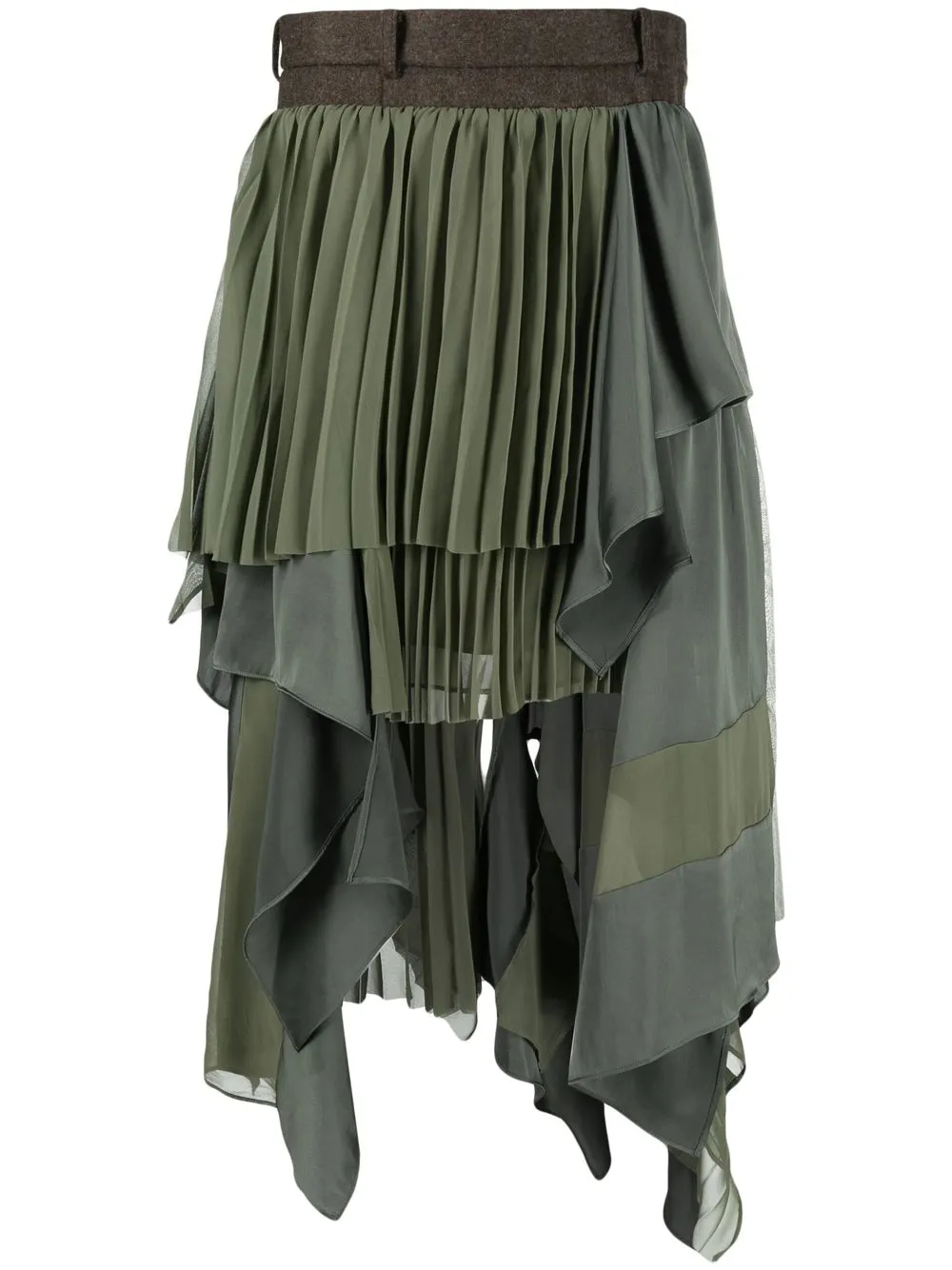 

sacai falda midi con capas escalonadas - Verde