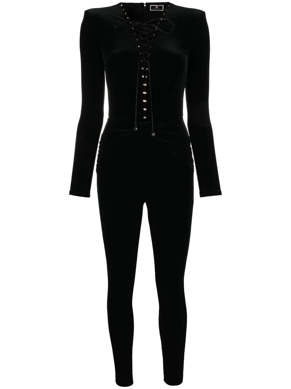 

Elisabetta Franchi lace-up velvet jumpsuit - Black