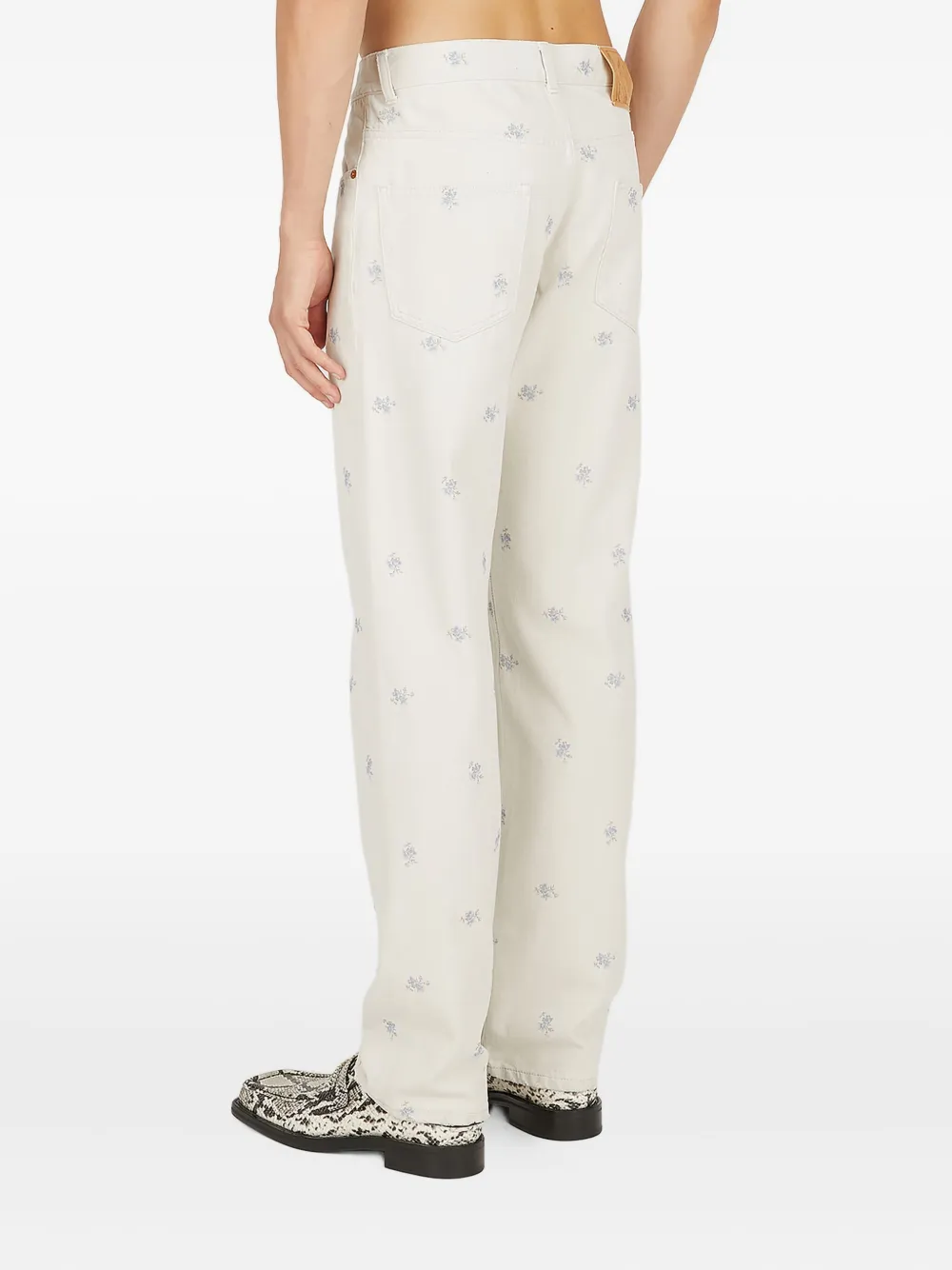 Martine Rose Jeans met geborduurde bloemen Wit