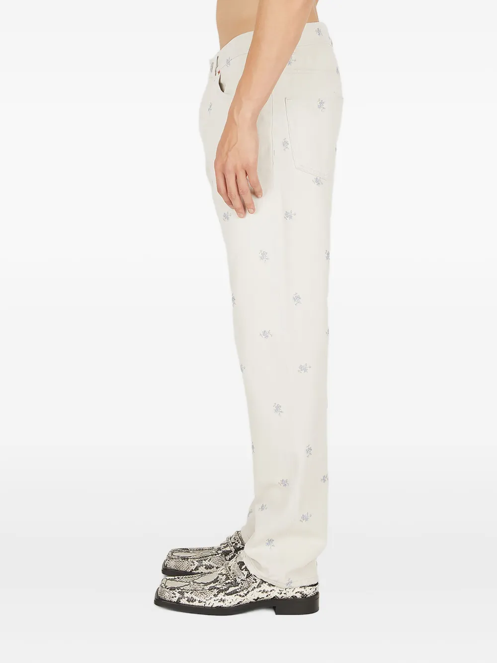 Martine Rose Jeans met geborduurde bloemen Wit