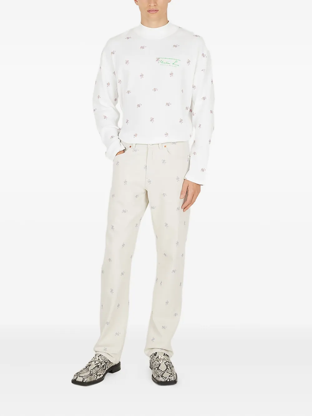Martine Rose floral-embroidered jeans - Wit