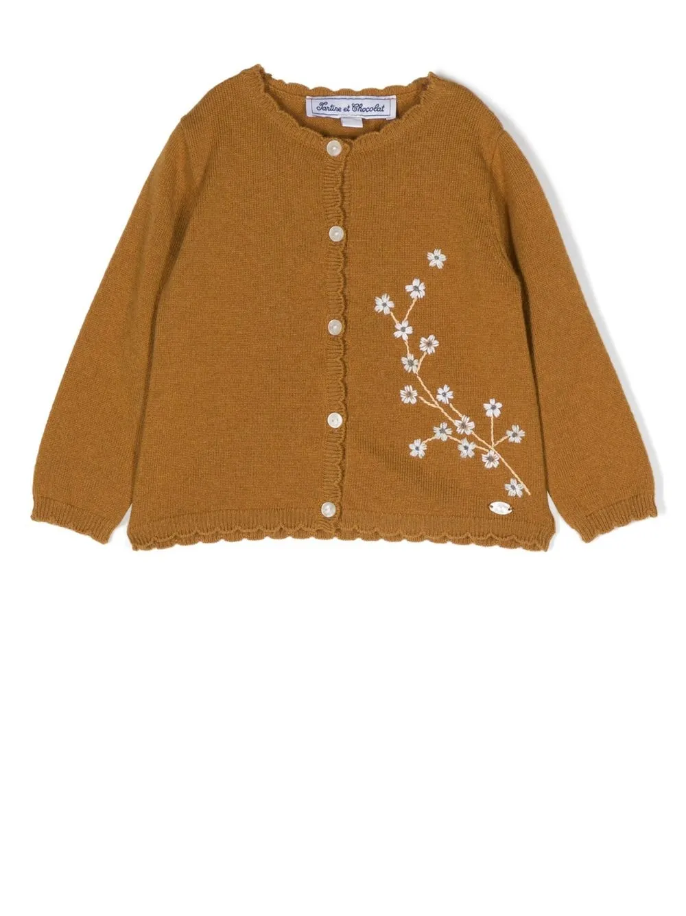 

Tartine Et Chocolat floral-embroidered scallop-edge cardigan - Neutrals