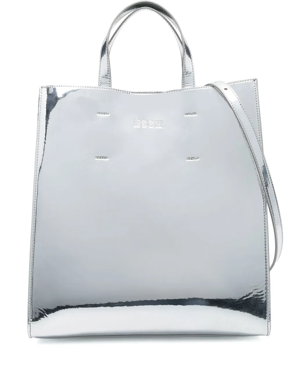 

MSGM micro-logo metallic tote bag - Grey