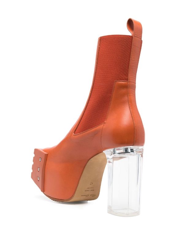 orange booties with clear heel