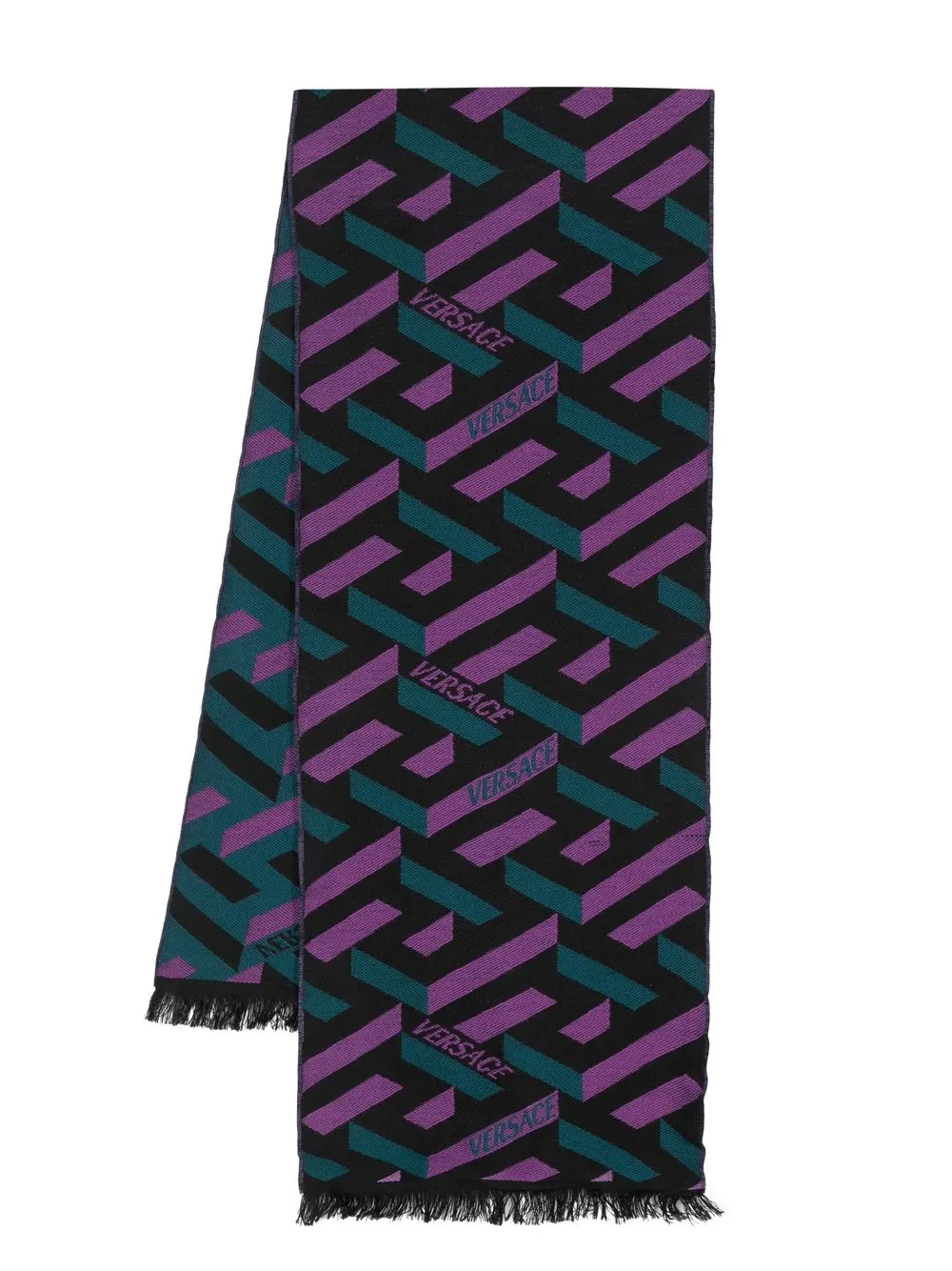 

Versace Greca logo-print wool scarf - Black