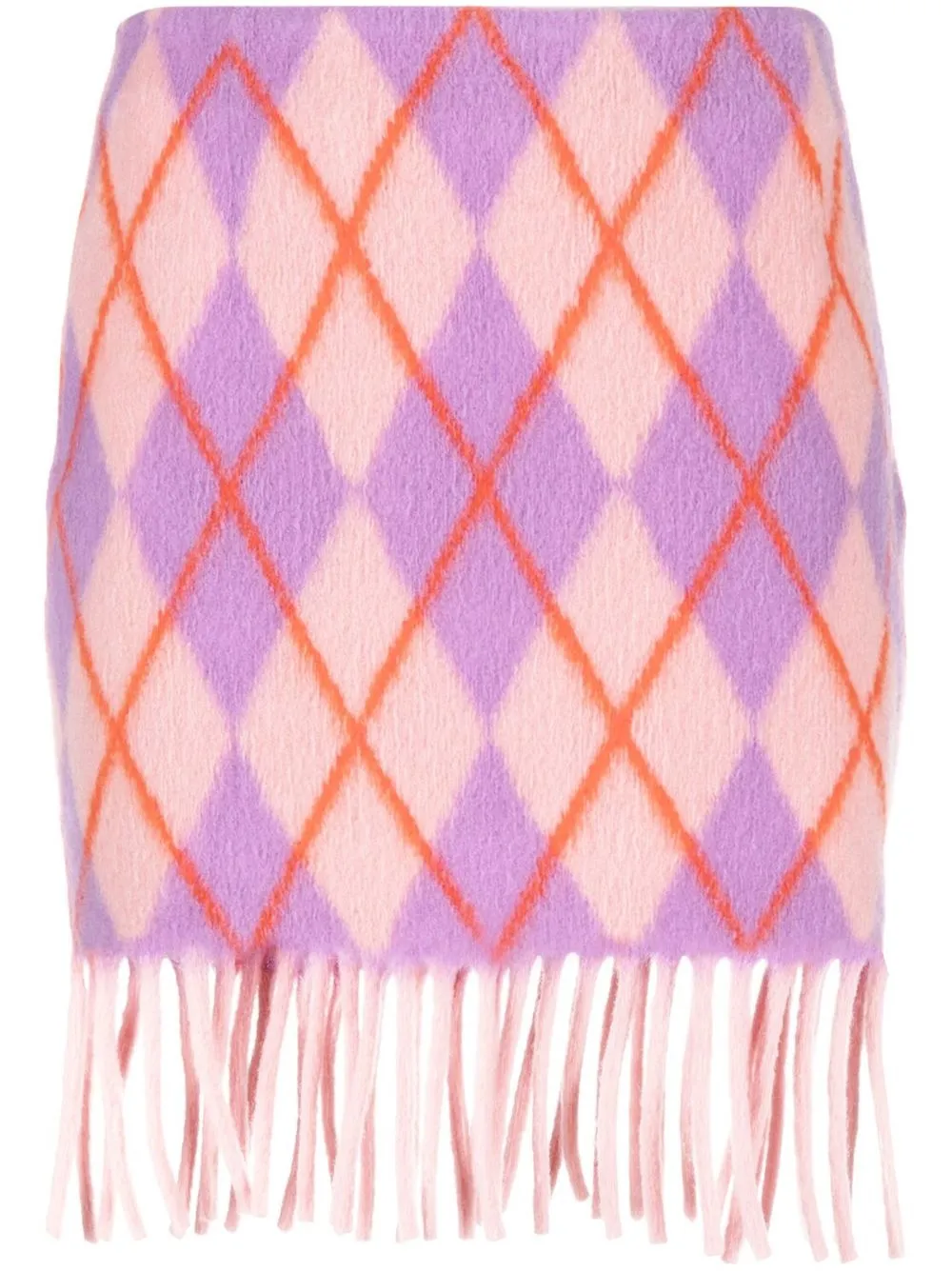 

MC2 Saint Barth argyle check-print fringed skirt - Purple